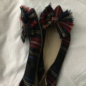 J. Crew Lottie Bow Tartan Plaid Fray Flat Comfy